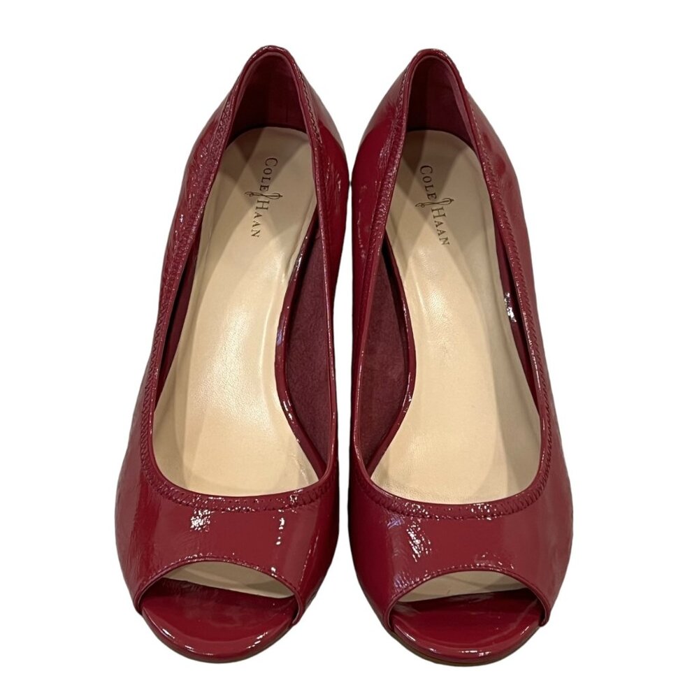 Cole Haan x Nike Air Womens Red Patent Peep Toe Wedge Shoes Size 10B